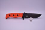 A knife with orange handles and black handle.